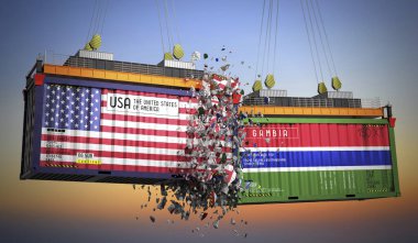 ABD ve Gambiya bayraklı kargo konteynerleri - 3 boyutlu illüstrasyon