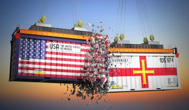 ABD ve Guernsey bayraklı kargo konteynerleri - 3 boyutlu illüstrasyon