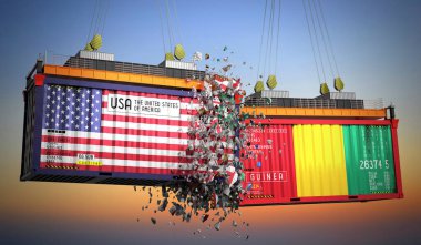 ABD ve Gine bayraklı kargo konteynerleri - 3 boyutlu illüstrasyon