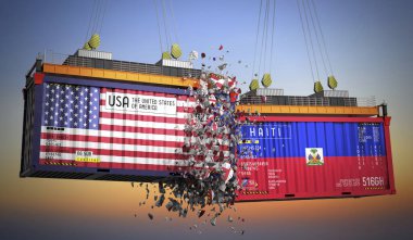 ABD ve Haiti bayraklı kargo konteynerleri - 3 boyutlu illüstrasyon