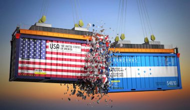 ABD ve Honduras bayraklı kargo konteynerleri - 3 boyutlu illüstrasyon