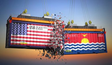 ABD ve Kiribati bayraklı kargo konteynerleri - 3 boyutlu illüstrasyon