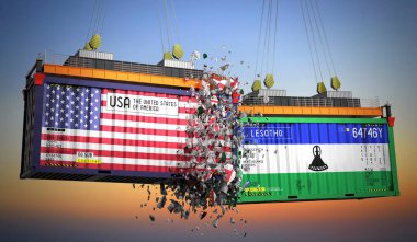 ABD ve Lesotho bayraklı kargo konteynerleri - 3 boyutlu illüstrasyon