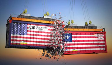 ABD ve Liberya bayraklı kargo konteynerleri - 3 boyutlu illüstrasyon