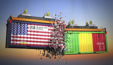 ABD ve Mali bayraklı kargo konteynerleri - 3 boyutlu illüstrasyon