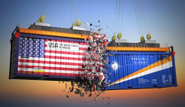 ABD ve Marshall Adaları bayraklı kargo konteynerleri - 3 boyutlu illüstrasyon