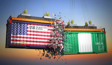 ABD ve Nijerya bayraklı kargo konteynerleri - 3 boyutlu illüstrasyon