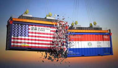 ABD ve Paraguay bayraklı kargo konteynerleri - 3D illüstrasyon