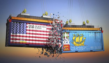 ABD, Saint Pierre ve Miquelon bayraklı kargo konteynerleri - 3 boyutlu illüstrasyon