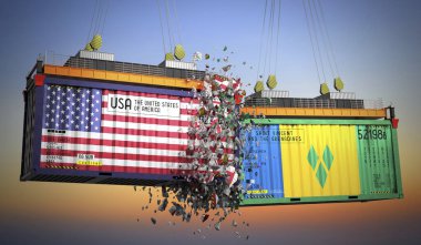 ABD, Saint Vincent ve Grenadines 'in bayraklı kargo konteynırları - 3 boyutlu illüstrasyon