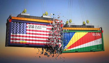 ABD ve Seyşeller 'in bayraklı kargo konteynerleri - 3D illüstrasyon