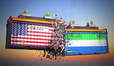 ABD ve Sierra Leone bayraklı kargo konteynerleri - 3 boyutlu illüstrasyon