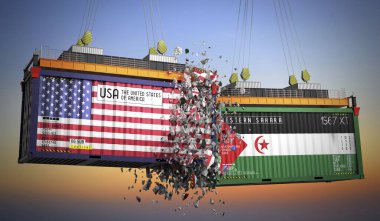 ABD ve Batı Sahra bayraklı kargo konteynerleri - 3 boyutlu illüstrasyon