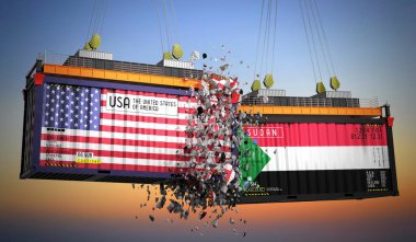 ABD ve Sudan bayraklı kargo konteynerleri - 3 boyutlu illüstrasyon