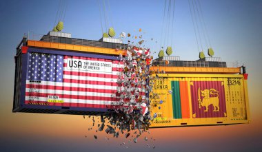 ABD ve Sri Lanka bayraklı kargo konteynerleri - 3 boyutlu illüstrasyon