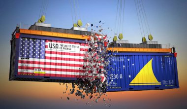 ABD ve Tokelau bayraklı kargo konteynerleri - 3 boyutlu illüstrasyon