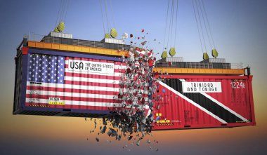 ABD, Trinidad ve Tobago bayraklı kargo konteynırları - 3D illüstrasyon