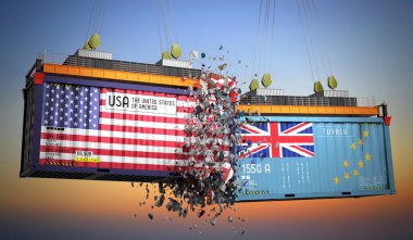 ABD ve Tuvalu bayraklı kargo konteynerleri - 3 boyutlu illüstrasyon