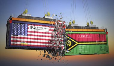 ABD ve Vanuatu bayraklı kargo konteynerleri - 3 boyutlu illüstrasyon