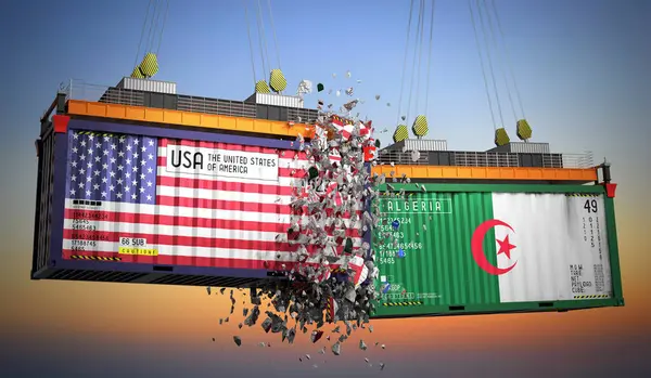 ABD ve Cezayir bayraklı kargo konteynerleri - 3D illüstrasyon