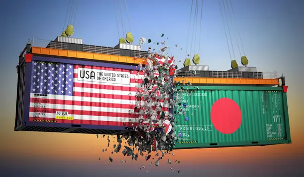 ABD ve Bangladeş bayraklı kargo konteynerleri - 3 boyutlu illüstrasyon