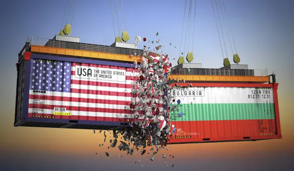 ABD ve Bulgaristan bayraklı kargo konteynerleri - 3D illüstrasyon