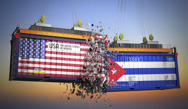 ABD ve Küba bayraklı kargo konteynerleri - 3 boyutlu illüstrasyon