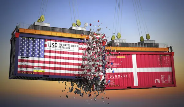 ABD ve Danimarka bayraklı kargo konteynerleri - 3 boyutlu illüstrasyon