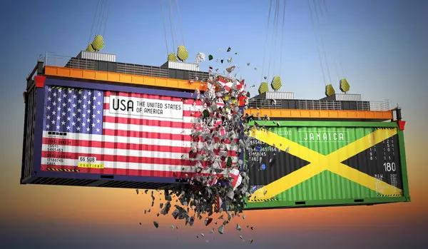 ABD ve Jamaika bayraklı kargo konteynerleri - 3D illüstrasyon