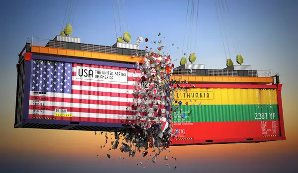 ABD ve Litvanya bayraklı kargo konteynerleri - 3 boyutlu illüstrasyon