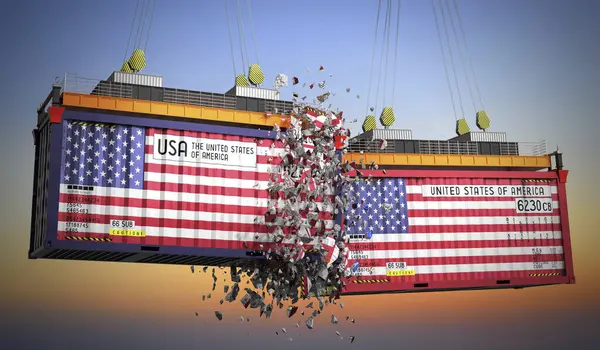 ABD bayraklı kargo konteynerleri - 3 boyutlu illüstrasyon