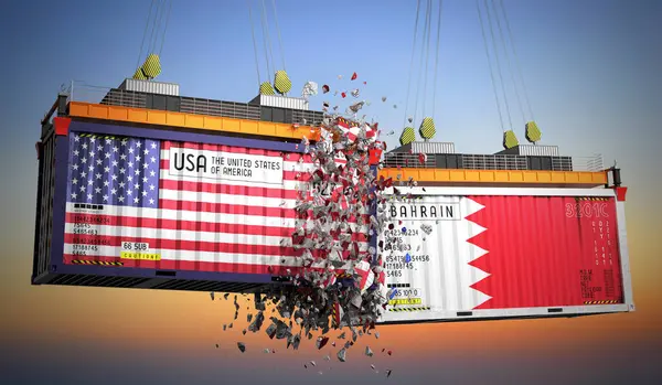 ABD ve Bahreyn bayraklı kargo konteynerleri - 3 boyutlu illüstrasyon