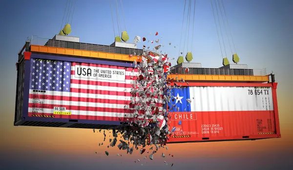 ABD ve Şili bayraklı kargo konteynerleri - 3 boyutlu illüstrasyon
