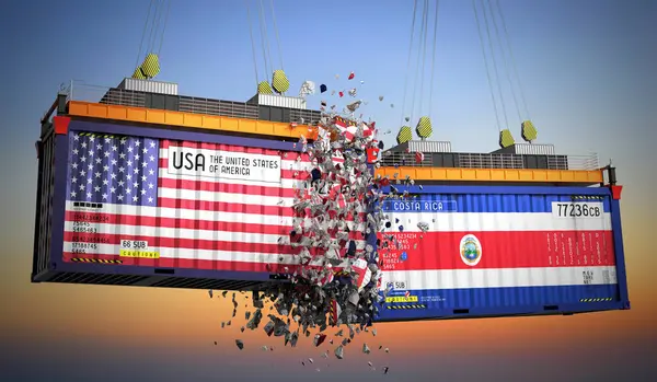 ABD ve Kosta Rika bayraklı kargo konteynerleri - 3D illüstrasyon