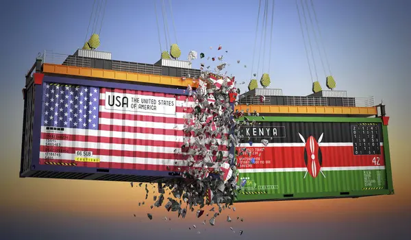 ABD ve Kenya bayraklı kargo konteynerleri - 3 boyutlu illüstrasyon