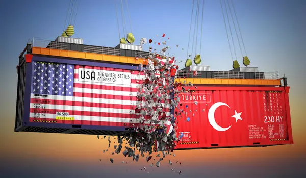 ABD ve Türkiye bayraklı kargo konteynerleri - 3D illüstrasyon