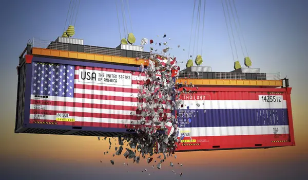 ABD ve Tayland bayraklı kargo konteynerleri - 3 boyutlu illüstrasyon