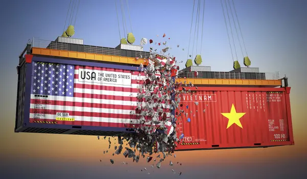 ABD ve Vietnam bayraklı kargo konteynerleri - 3 boyutlu illüstrasyon