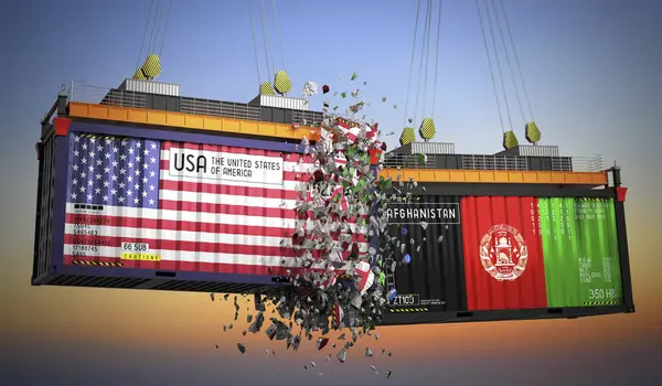 ABD ve Afganistan 'ın bayraklı kargo konteynerleri - 3D illüstrasyon