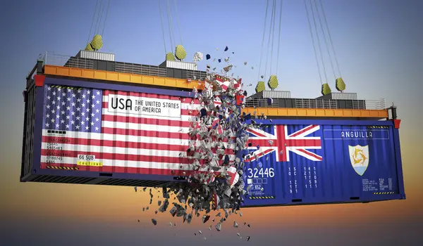 ABD ve Anguilla bayraklı kargo konteynerleri - 3 boyutlu illüstrasyon