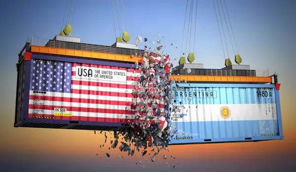 ABD ve Arjantin bayraklı kargo konteynerleri - 3 boyutlu illüstrasyon