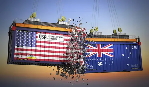 ABD ve Avustralya bayraklı kargo konteynerleri - 3D illüstrasyon
