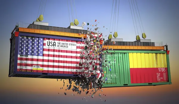 ABD ve Benin bayraklı kargo konteynerleri - 3 boyutlu illüstrasyon