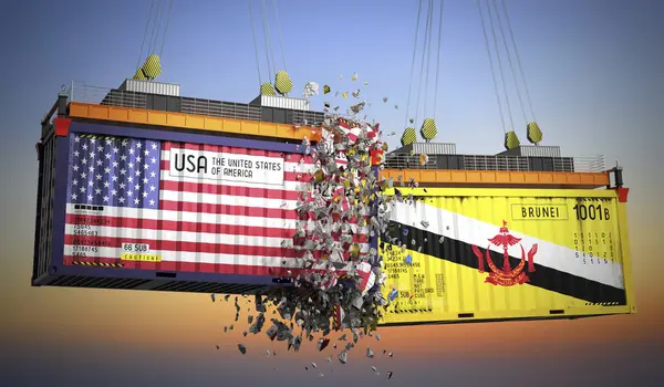 ABD ve Brunei bayraklı kargo konteynerleri - 3 boyutlu illüstrasyon