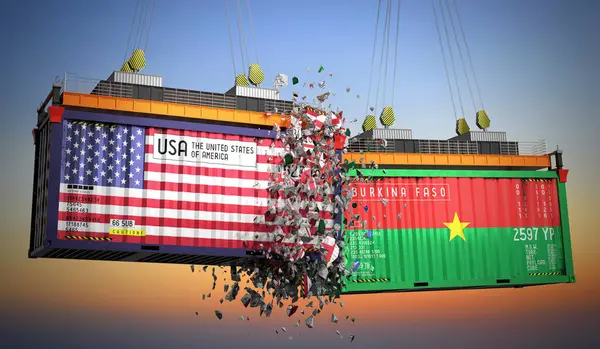 ABD ve Burkina Faso bayraklı kargo konteynerleri - 3 boyutlu illüstrasyon