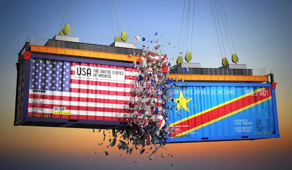 ABD ve Demokratik Kongo Cumhuriyeti bayraklı kargo konteynerleri - 3 boyutlu illüstrasyon