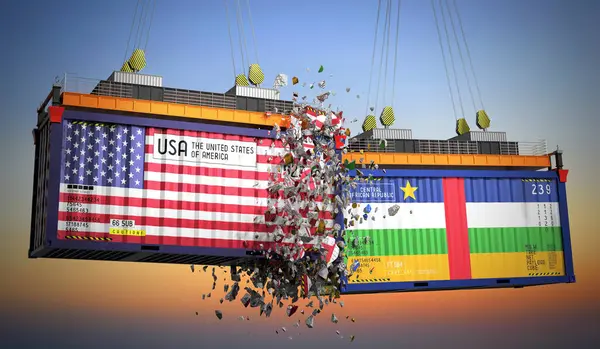 ABD ve Orta Afrika Cumhuriyeti bayraklı kargo konteynerleri - 3 boyutlu illüstrasyon