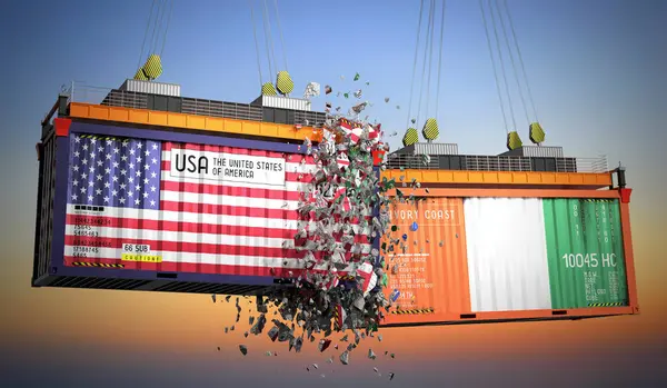 ABD ve Fildişi Sahili bayraklı kargo konteynerleri - 3 boyutlu illüstrasyon