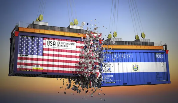 ABD ve El Salvador bayraklı kargo konteynerleri - 3 boyutlu illüstrasyon