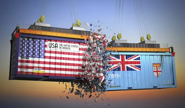 ABD ve Fiji bayraklı kargo konteynerleri - 3 boyutlu illüstrasyon